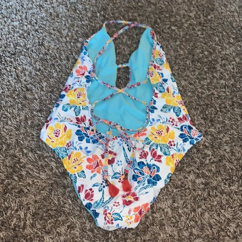 Lucky brand patterned one-piece floral swimsuit, size S.
